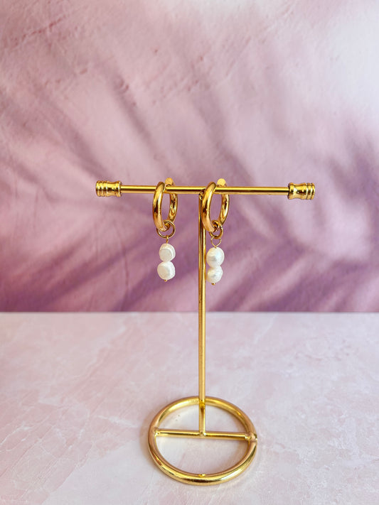 Arracada doble perla