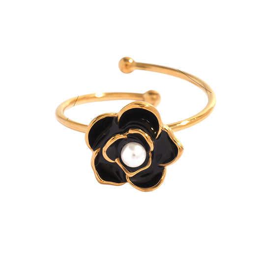 Anillo flor negro