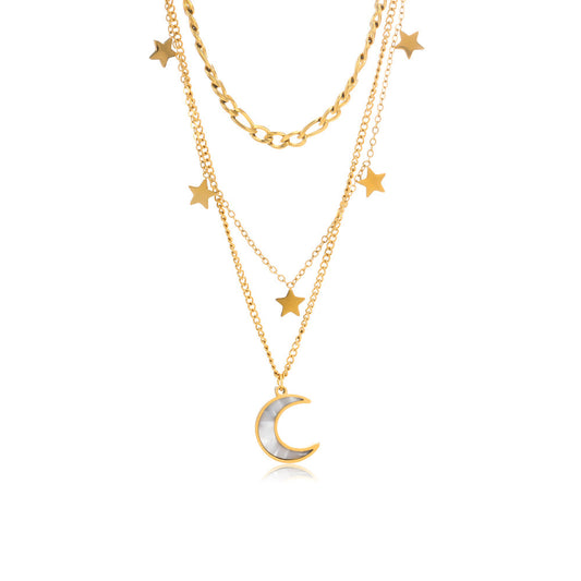 Collar triple luna y estrellas