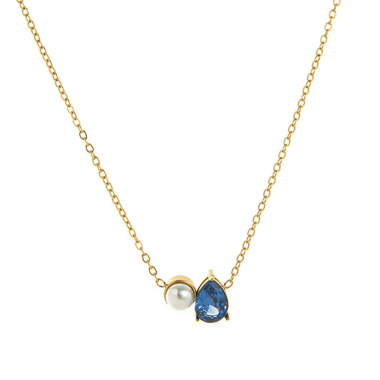 Collar perla circonia azul 🔹